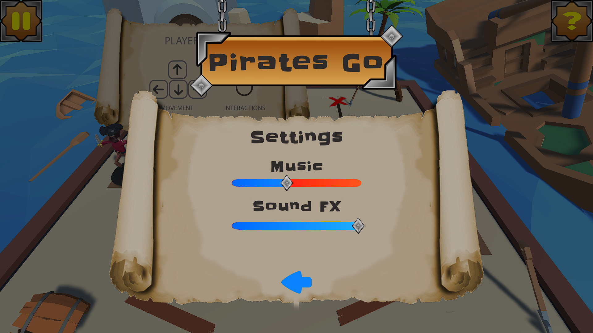 Menu de ajustes de Pirates Go